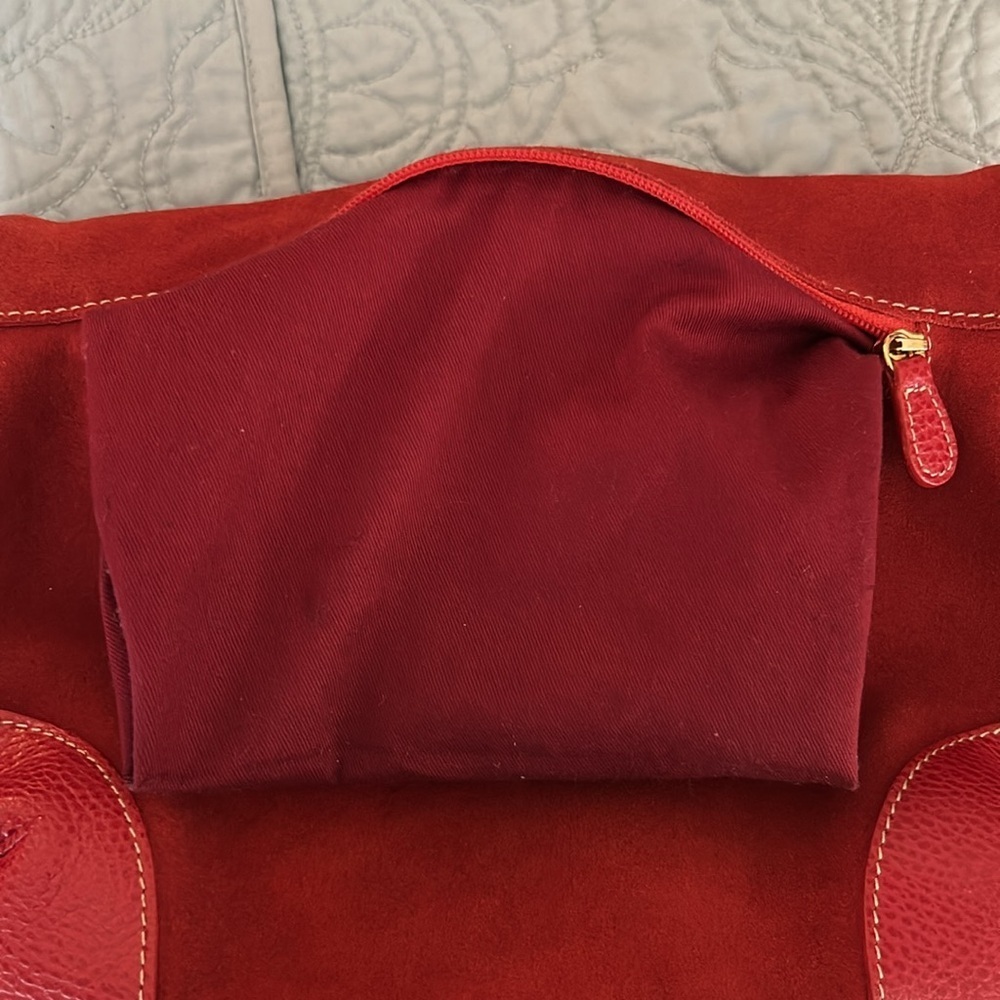 J. McLaughlin Red Suede Bag Leather Braided Handles RARE All Red - Picture 11 of 16